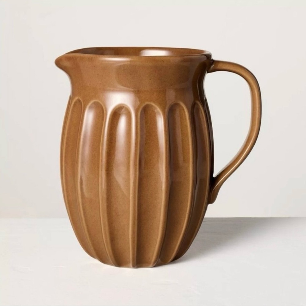 Hearth & Hand Magnolia 45oz Fluted Stoneware Beverage Pitcher Pumpkin Brown